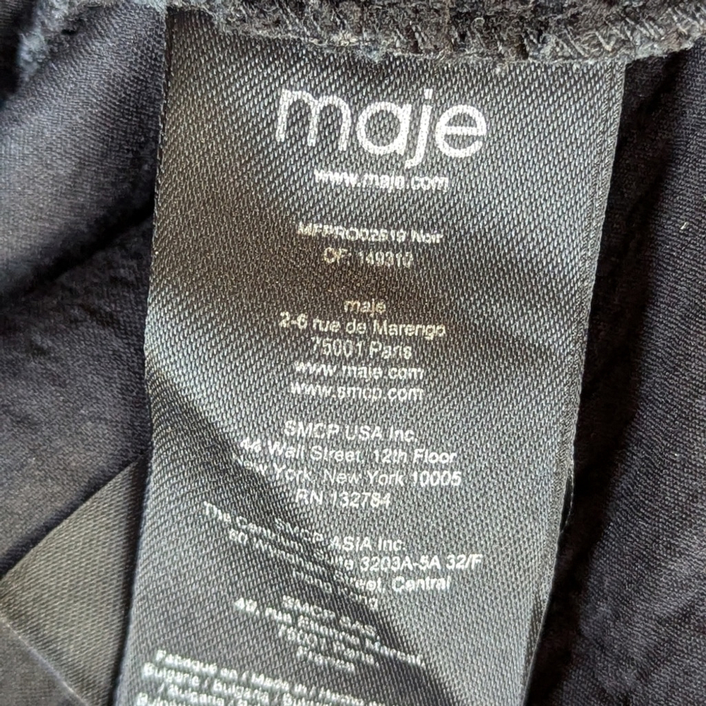 Maje Tweed Black Velvet Rinili Mini Dress Faux Leather Trim Pockets Sz 36 / US 4 - Picture 10 of 15